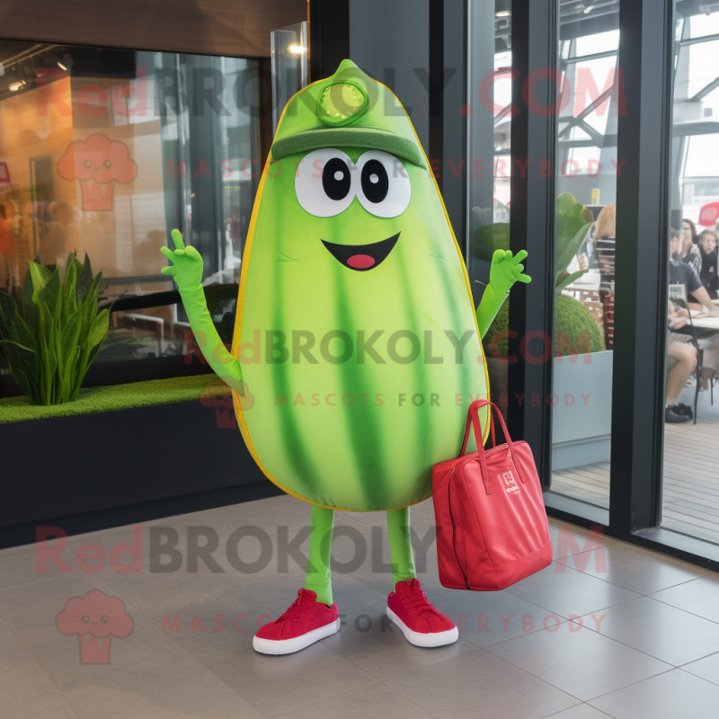 Lime Green Watermelon mascot costume character dressed with a Skinny Jeans and Tote bags Lime Green Watermelon mascot costume character dressed with a Skinny Jeans and Tote bags