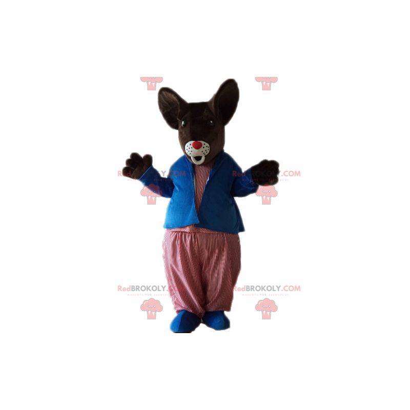 Mascote rato grande marrom com roupa colorida - Redbrokoly.com