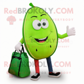 Lime Green Watermelon mascot costume character dressed with a Skinny Jeans and Tote bags