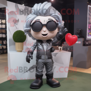Gray Arrow Of Love mascot costume character dressed with a Leather Jacket and Eyeglasses