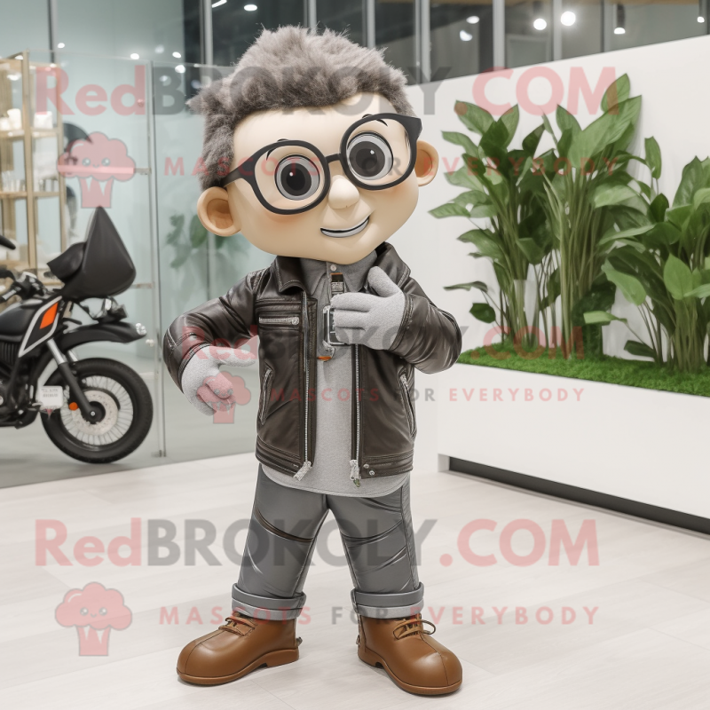 Gray Arrow Of Love mascot costume character dressed with a Leather Jacket and Eyeglasses Gray Arrow Of Love mascot costume character dressed with a Leather Jacket and Eyeglasses
