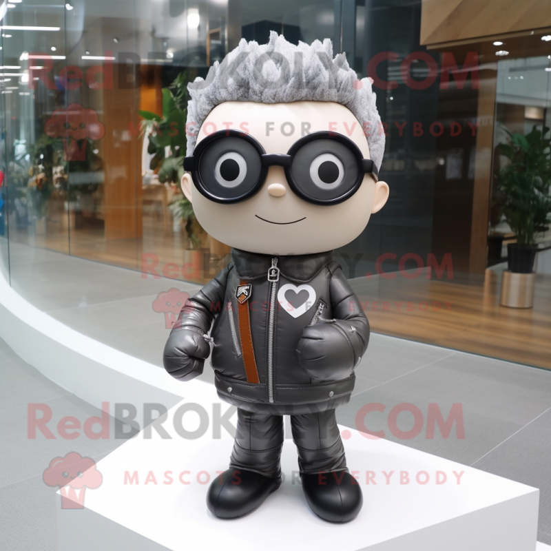 Gray Arrow Of Love mascot costume character dressed with a Leather Jacket and Eyeglasses Gray Arrow Of Love mascot costume character dressed with a Leather Jacket and Eyeglasses