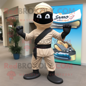 Tan Ninja maskot kostume...