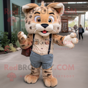Tan Bobcat mascot costume character dressed with a Boyfriend Jeans and Hair clips