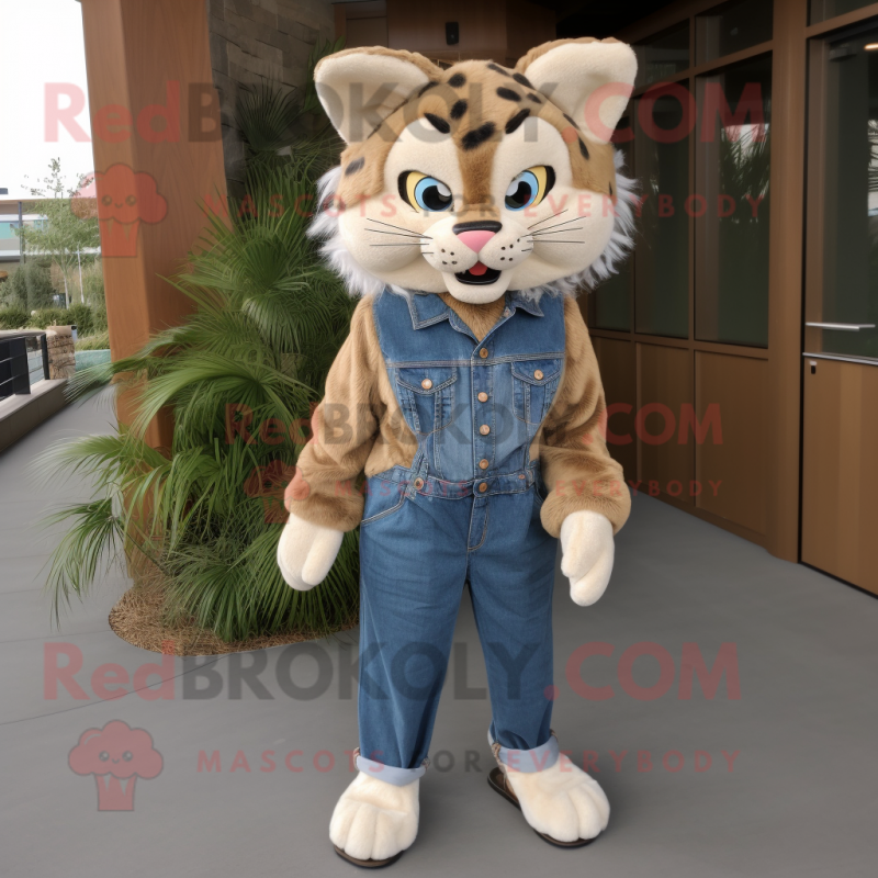 Tan Bobcat mascot costume character dressed with a Boyfriend Jeans and Hair clips