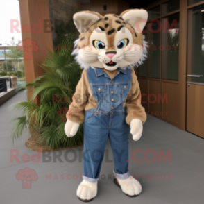 Tan Bobcat mascot costume character dressed with a Boyfriend Jeans and Hair clips