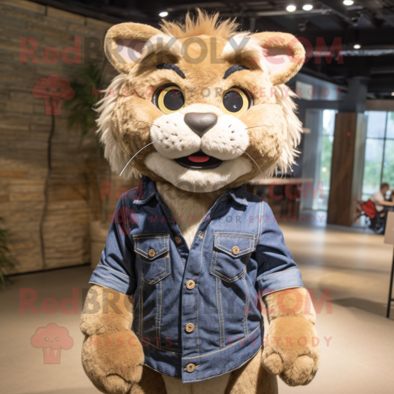 Tan Bobcat mascot costume character dressed with a Boyfriend Jeans and Hair clips