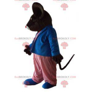 Maskottchen große braune Rattenmaus im bunten Outfit -