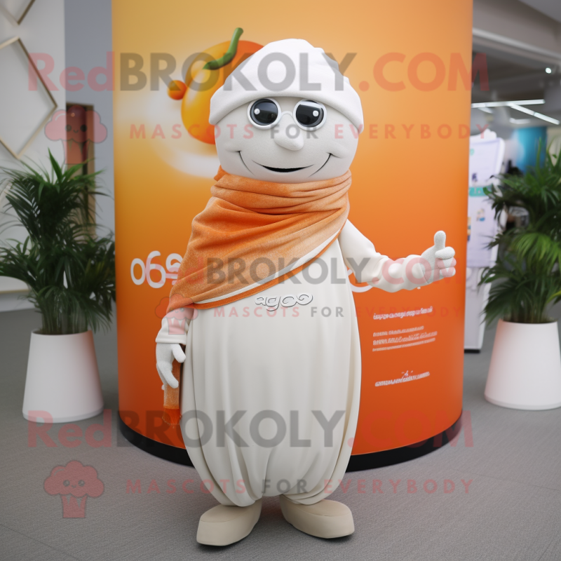White Apricot mascot costume character dressed with a Tank Top and Scarves White Apricot mascot costume character dressed with a Tank Top and Scarves