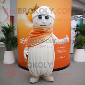 White Apricot mascot costume character dressed with a Tank Top and Scarves