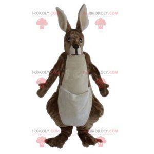 Mascote canguru gigante, macio e peludo, marrom e branco -
