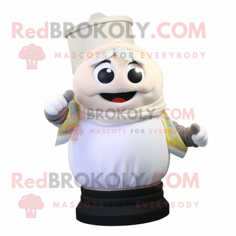 White Apricot mascot costume character dressed with a Tank Top and Scarves