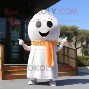 White Apricot mascot costume character dressed with a Tank Top and Scarves