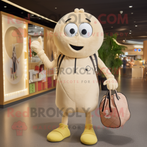 Beige Squash mascot costume character dressed with a Jumpsuit and Handbags