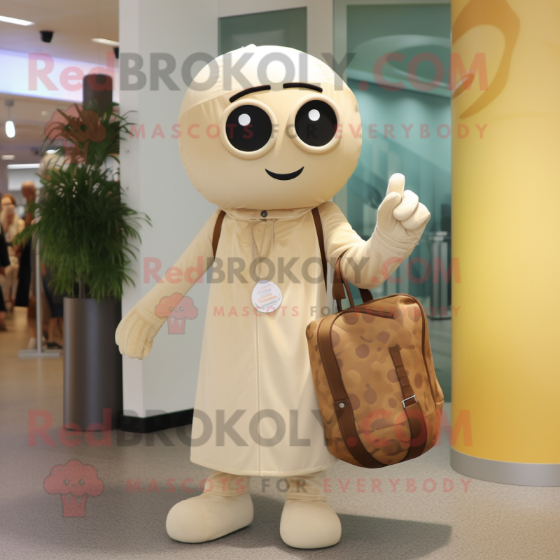 Beige Squash mascot costume character dressed with a Jumpsuit and Handbags