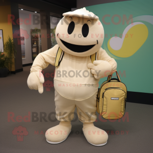 Beige Squash mascot costume character dressed with a Jumpsuit and Handbags