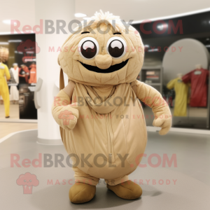 Beige Squash mascot costume character dressed with a Jumpsuit and Handbags