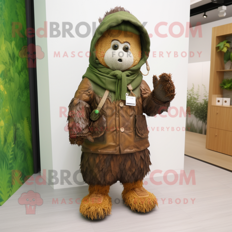 Brown Spinach mascot costume character dressed with a Parka and Necklaces Brown Spinach mascot costume character dressed with a Parka and Necklaces