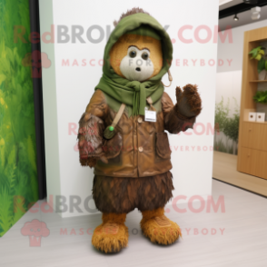 Brown Spinach mascot costume character dressed with a Parka and Necklaces