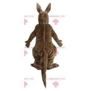 Giant soft and hairy brown and white kangaroo mascot -