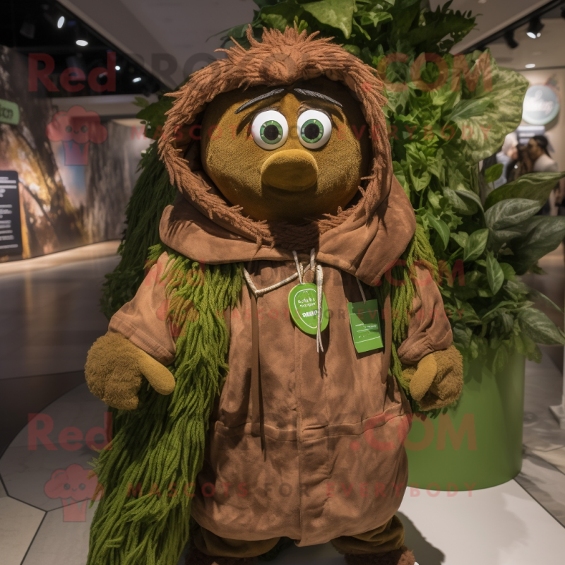 Brown Spinach mascot costume character dressed with a Parka and Necklaces