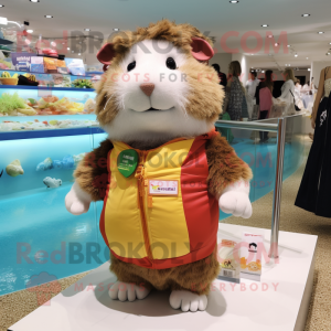 nan Guinea Pig mascot costume character dressed with a One-Piece Swimsuit and Coin purses