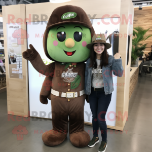 Olive Chocolate Bar mascot costume character dressed with a Flare Jeans and Berets