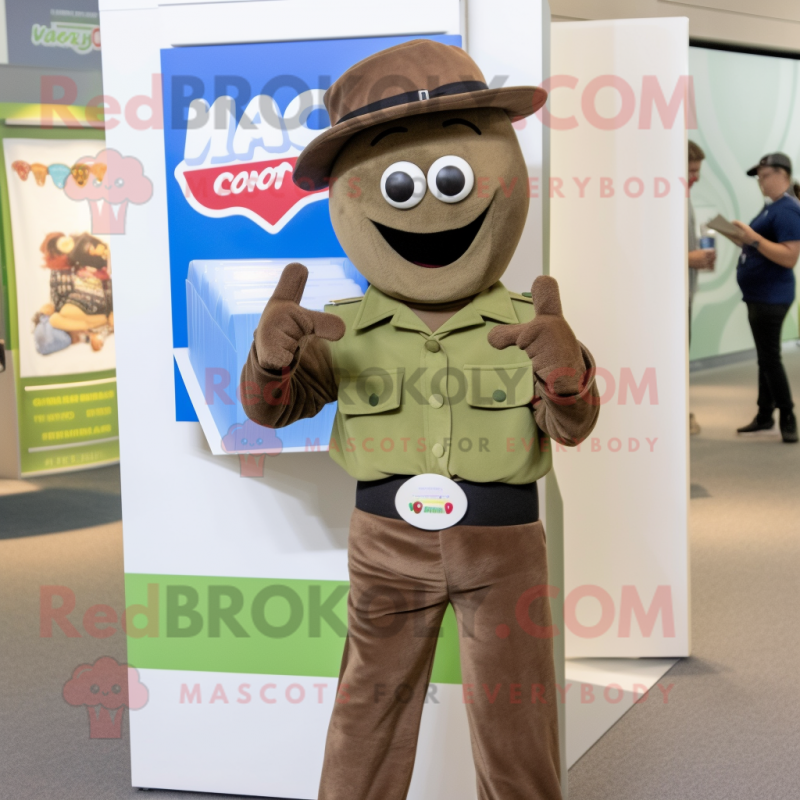 Olive Chocolate Bar mascot costume character dressed with a Flare Jeans and Berets