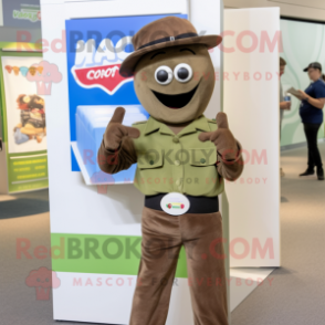 Olive Chocolate Bar mascot costume character dressed with a Flare Jeans and Berets