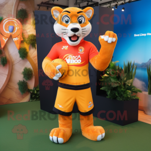 Orange Puma maskot kostume...