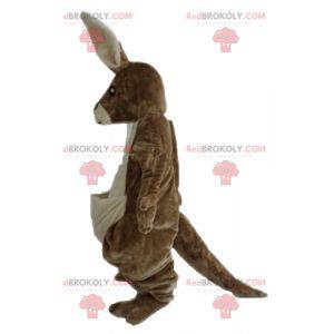 Kæmpe blød og behåret brun og hvid kænguru-maskot -