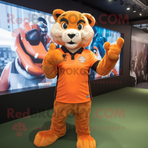 Orange Puma maskot kostym...