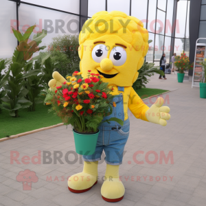 Yellow Bouquet Of Flowers mascot costume character dressed with a Boyfriend Jeans and Mittens