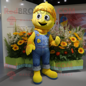 Yellow Bouquet Of Flowers mascot costume character dressed with a Boyfriend Jeans and Mittens