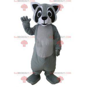 Very realistic black and white gray raccoon mascot -