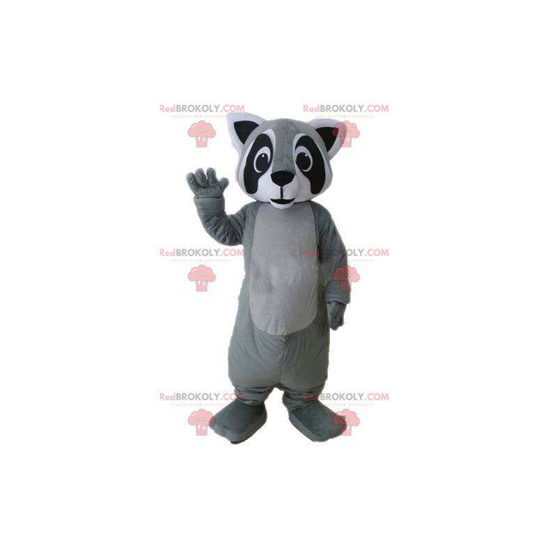 Mascotte de raton laveur gris noir et blanc très réaliste -