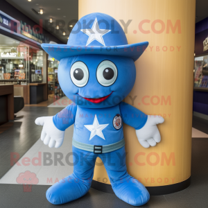 Blue Starfish mascot costume character dressed with a Rash Guard and Caps