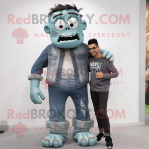 Gray Frankenstein mascot costume character dressed with a Boyfriend Jeans and Ties