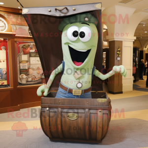 Olive Treasure Chest mascot costume character dressed with a Bootcut Jeans and Necklaces
