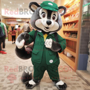 Forest Green Badger mascot costume character dressed with a Overalls and Coin purses