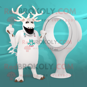 White Elk mascot costume character dressed with a One-Piece Swimsuit and Rings