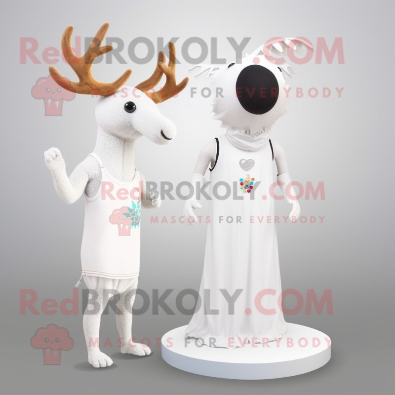 White Elk mascot costume character dressed with a One-Piece Swimsuit and Rings White Elk mascot costume character dressed with a One-Piece Swimsuit and Rings