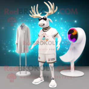 White Elk mascot costume character dressed with a One-Piece Swimsuit and Rings