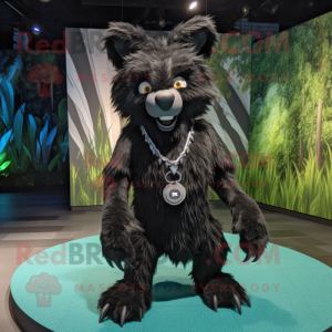 Black Lynx mascot costume character dressed with a Coat and Anklets
