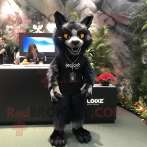 Black Lynx mascot costume character dressed with a Coat and Anklets