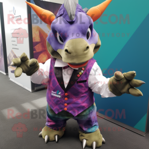 nan Triceratops mascot costume character dressed with a Waistcoat and Pocket squares