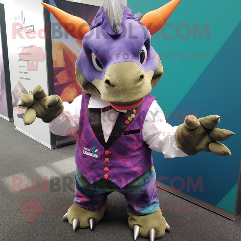 nan Triceratops mascot costume character dressed with a Waistcoat and Pocket squares nan Triceratops mascot costume character dressed with a Waistcoat and Pocket squares
