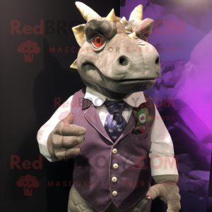 nan Triceratops mascot costume character dressed with a Waistcoat and Pocket squares