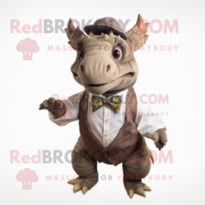 nan Triceratops mascot costume character dressed with a Waistcoat and Pocket squares