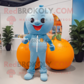 Sky Blue Grapefruit mascot costume character dressed with a Jumpsuit and Cufflinks